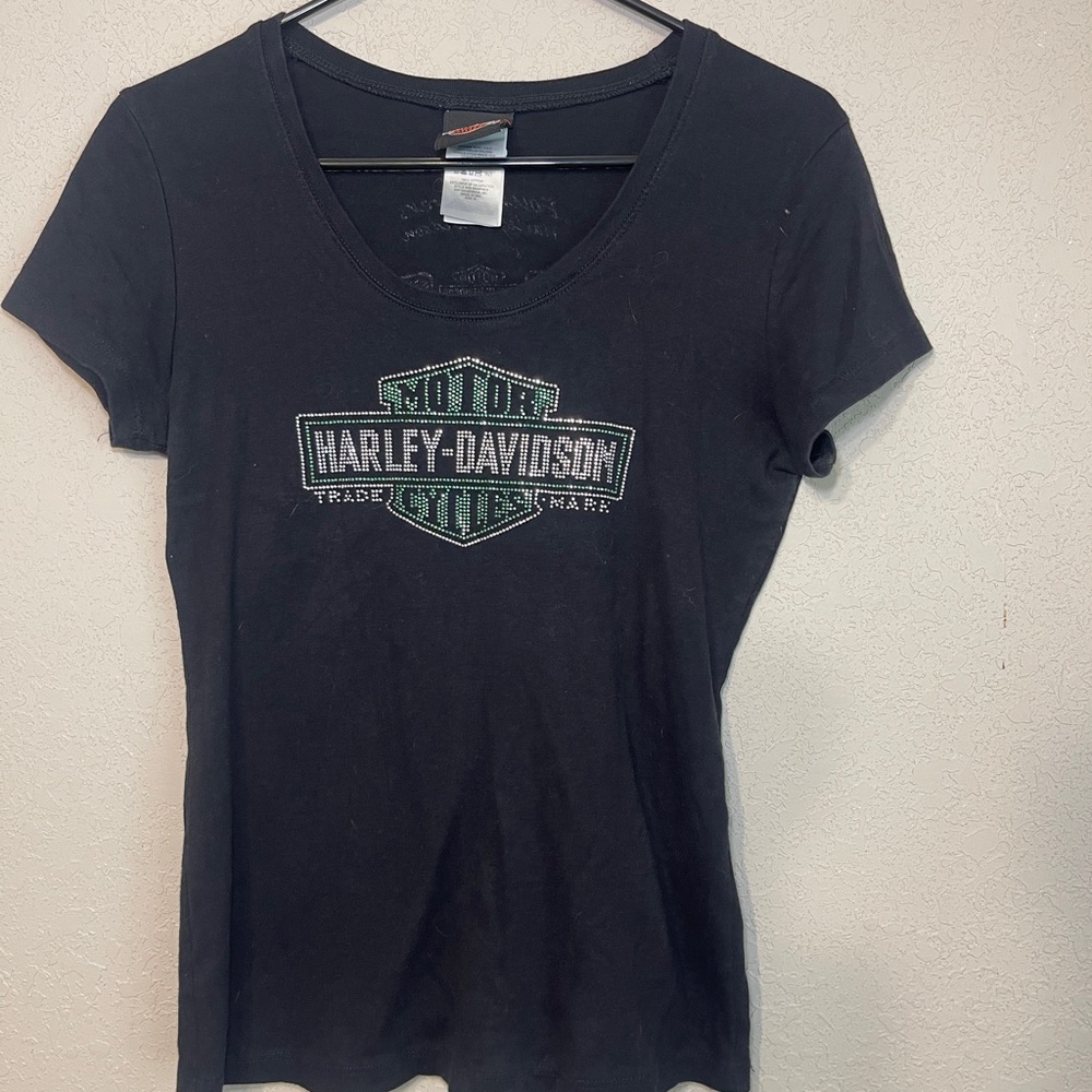 Harley-Davidson Black T-Shirt with Silver Logo and V-Neck